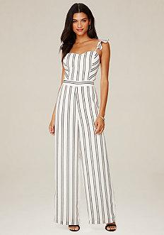 Bebe Striped Ruffle Jumpsuit