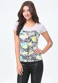 Bebe Logo Mesh Detail Print Tee