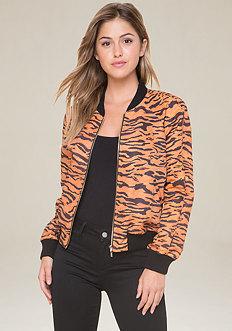Bebe Logo Tiger Bomber Jacket