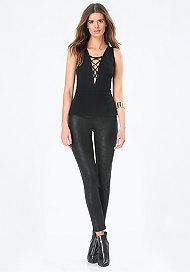 Bebe Lace Up Peplum Top