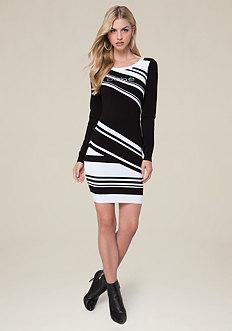 Bebe Logo Striped Sweater Dress