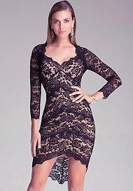Bebe 3/4 Sleeve Lace Panel Dress