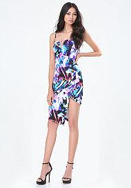 Bebe Print Asymmetric Hem Dress