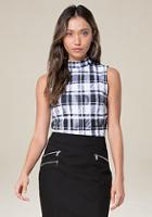 Bebe Black & White Plaid Top