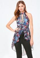 Bebe Embellished Print Hi-lo Top