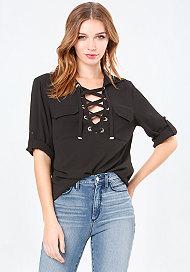 Bebe Lace Up Pocket Top