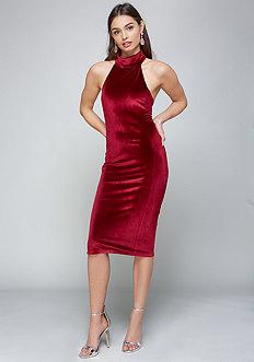 Bebe Velvet Mock Neck Midi Dress