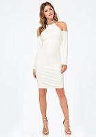 Bebe Jeweled Mock Neck Dress