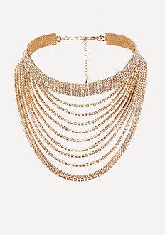 Bebe Layered Crystal Drop Choker