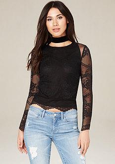 Bebe Lace & Dot Mesh Top