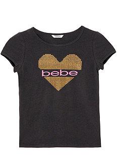 Bebe Rhinestud Logo Heart Top