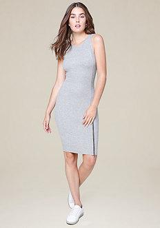 Bebe Logo Aela Zip Midi Dress
