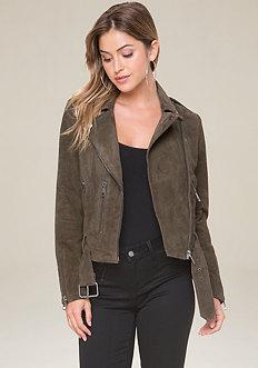 Bebe Suede Belted Moto Jacket