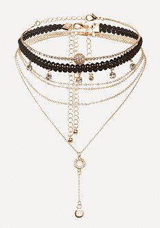 Bebe Lace & Lariat Choker Set