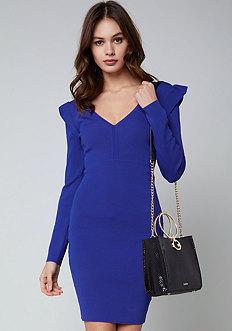 Bebe Ruffle Detail V-neck Dress