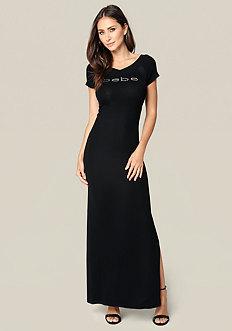 Bebe Logo Mesh Panel Maxi Dress