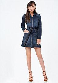 Bebe Denim Zip Up Shirtdress