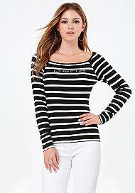 Bebe Logo Striped Tee