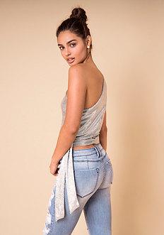 Bebe Metallic One Shoulder Top