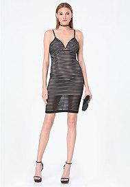 Bebe Shadow Stripe Plunge Dress