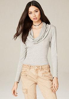 Bebe Heather Grey Cowl Neck Top