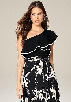 Bebe Contrast One Shoulder Top