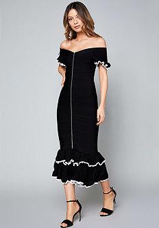Bebe Adele Ruffled Midi Dress