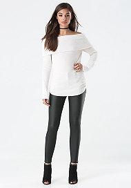 Bebe Off Shoulder Metallic Sweater