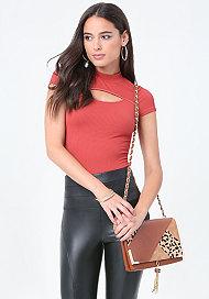 Bebe Ribbed Keyhole Top