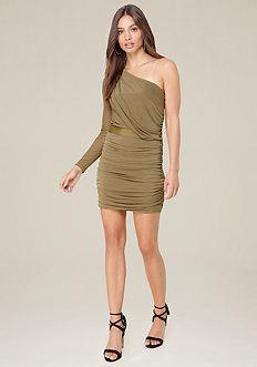 Bebe Mesh One Shoulder Dress