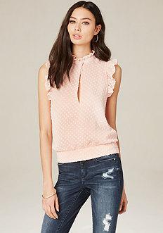 Bebe Textured Dot Ruffle Top