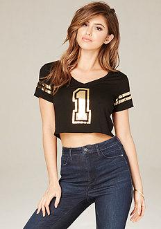 Bebe Logo Football Crop Tee