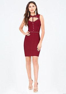 Bebe Studded Keyhole Dress