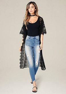 Bebe Long Floral Lace Cover Up