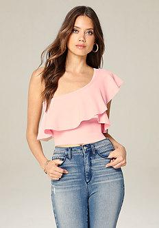 Bebe Ruffled One Shoulder Top