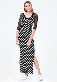 Bebe Logo Mesh Yoke Maxi Dress