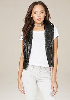 Bebe Cut Floral Moto Vest
