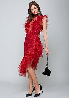 Bebe Layered Lace & Tulle Dress