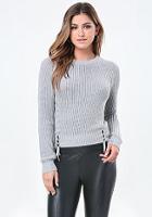Bebe Ribbed Lace Up Sweater