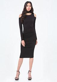 Bebe Cold Shoulder Midi Dress