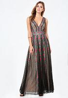 Bebe Embroidered Mesh Gown