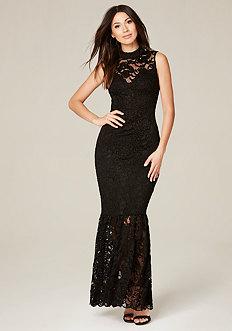 Bebe Lace Mock Neck Maxi Dress