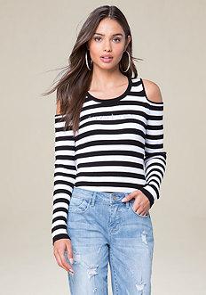 Bebe Logo Cold Shoulder Sweater