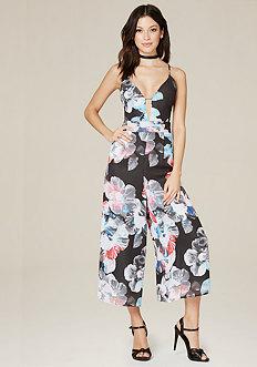 Bebe Print Strappy Crop Jumpsuit