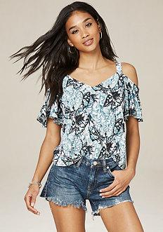 Bebe Ruffle Sleeve V-neck Top