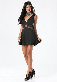 Bebe Mesh Inset Plunge Dress