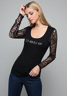 Bebe Logo Lace Sleeve Tee