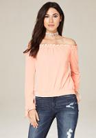 Bebe Tie Cuff Off Shoulder Top