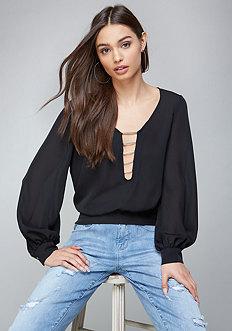 Bebe Bar Detail Banded Hem Top