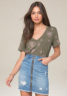 Bebe Embroidered V-neck Tee